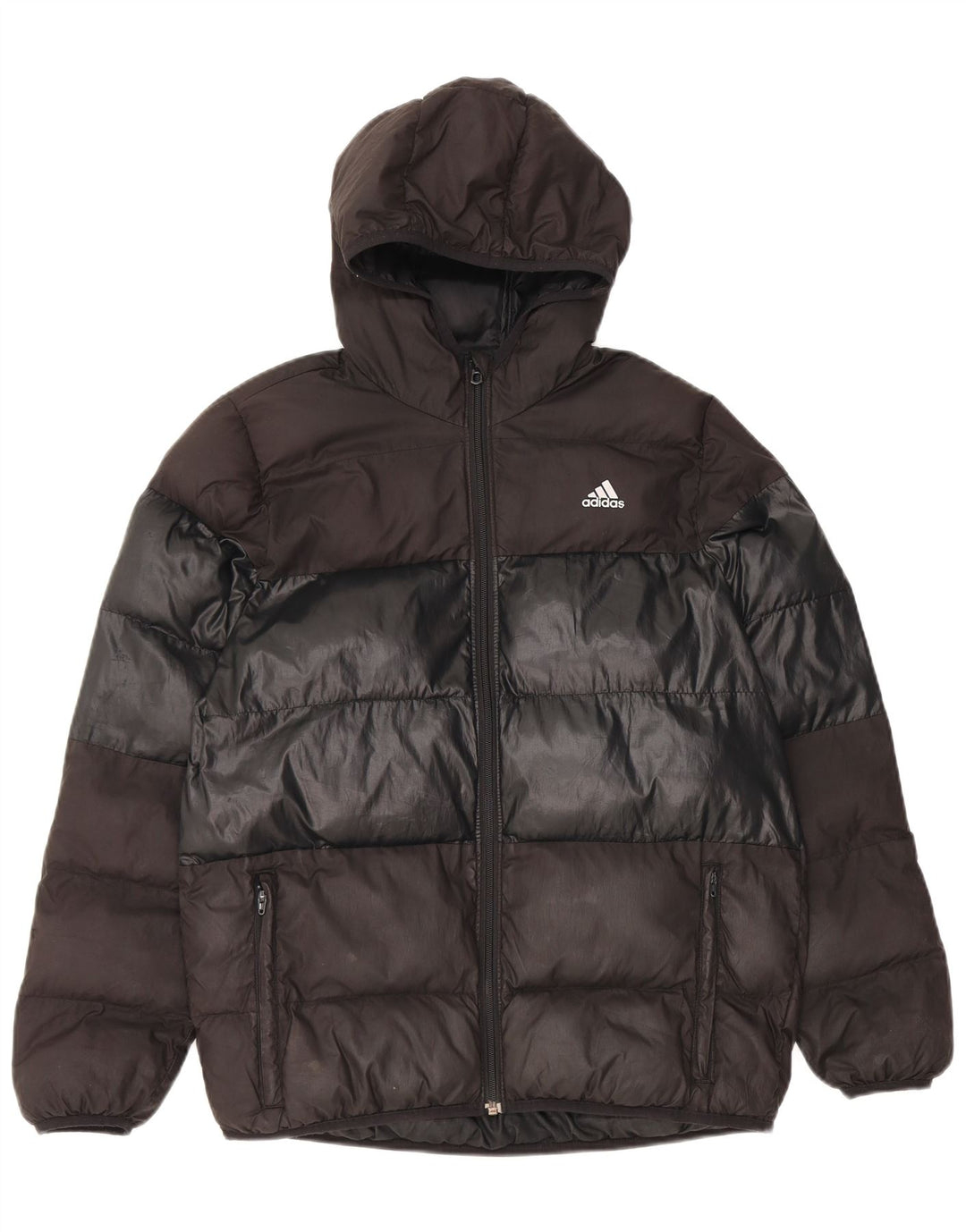 ADIDAS Polstret hættejakke til kvinder UK 16 Large Black Colourblock Polyester