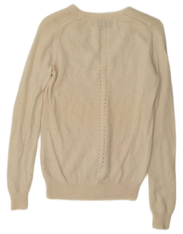 Massimo Dutti Dame V-hals sweater UK 14 Medium Off White Cashmere
