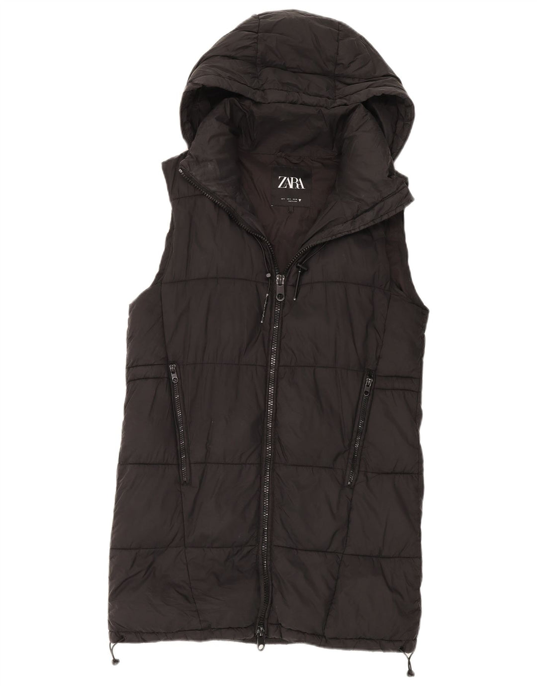 Zara Dame Hætte Oversized Polstret Gilet UK 10 Small Black Polyester
