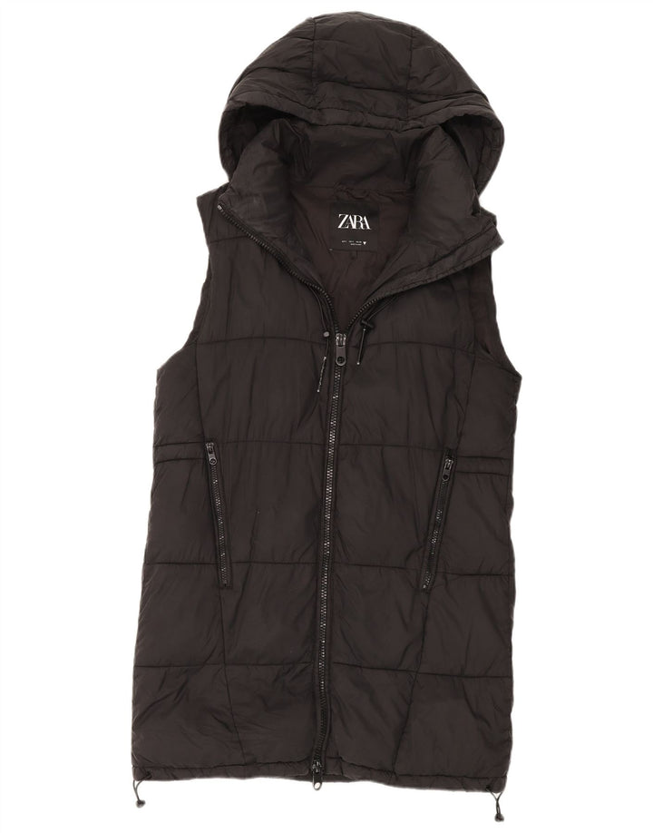 Zara Dame Hætte Oversized Polstret Gilet UK 10 Small Black Polyester