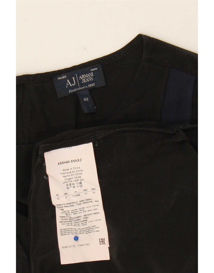 Armani Jeans Dame Langærmet Bluse Top EU 42 Large Black Colourblock