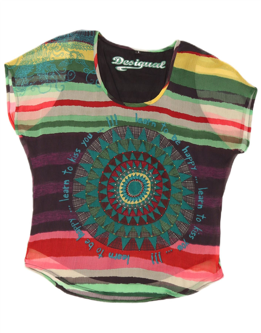 DESIGUAL Dame Oversized Bluse Top UK 10 Small Multicolored Stribet