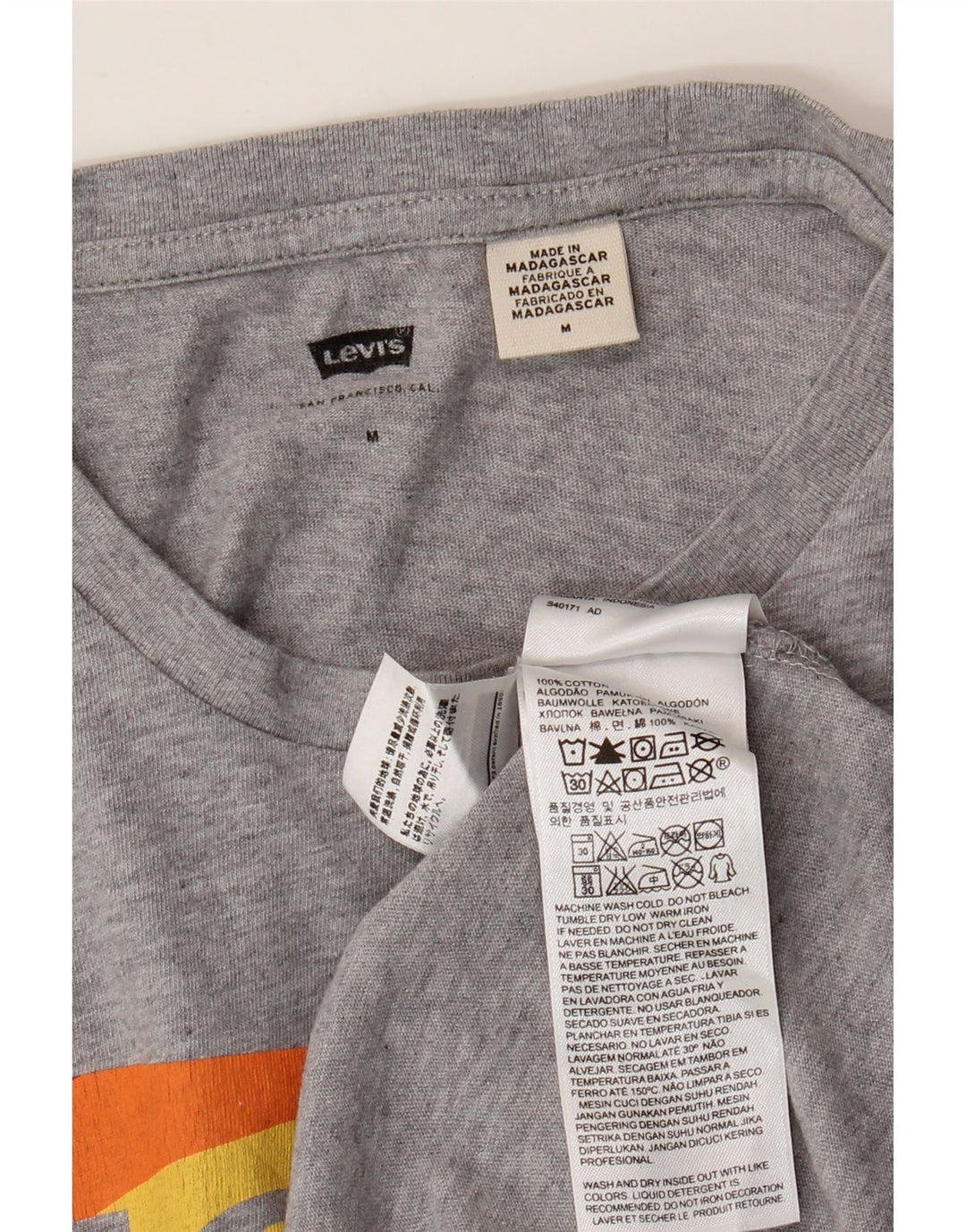 LEVI'S Herre grafisk T-shirt top mellemgrå flækket bomuld