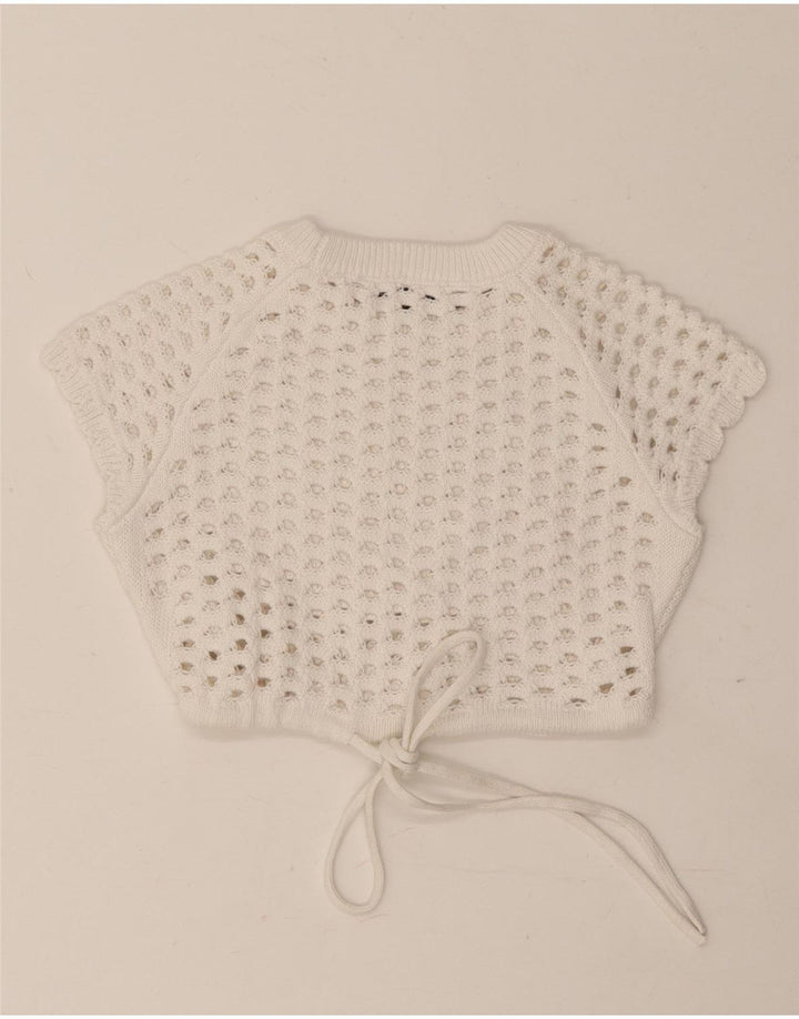 Zara Dame Crop Hæklet Bluse Top UK 6 XS Hvid