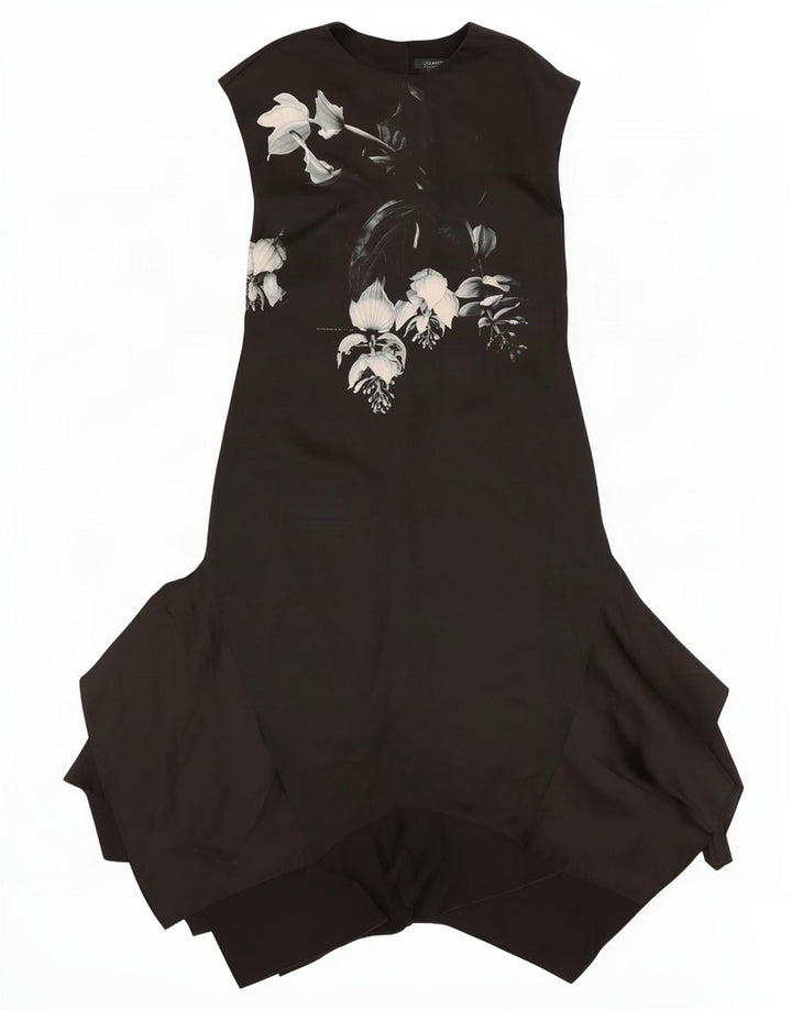 All Saints Dame Maxi Asymmetrisk Kjole UK 12 Medium Black Floral