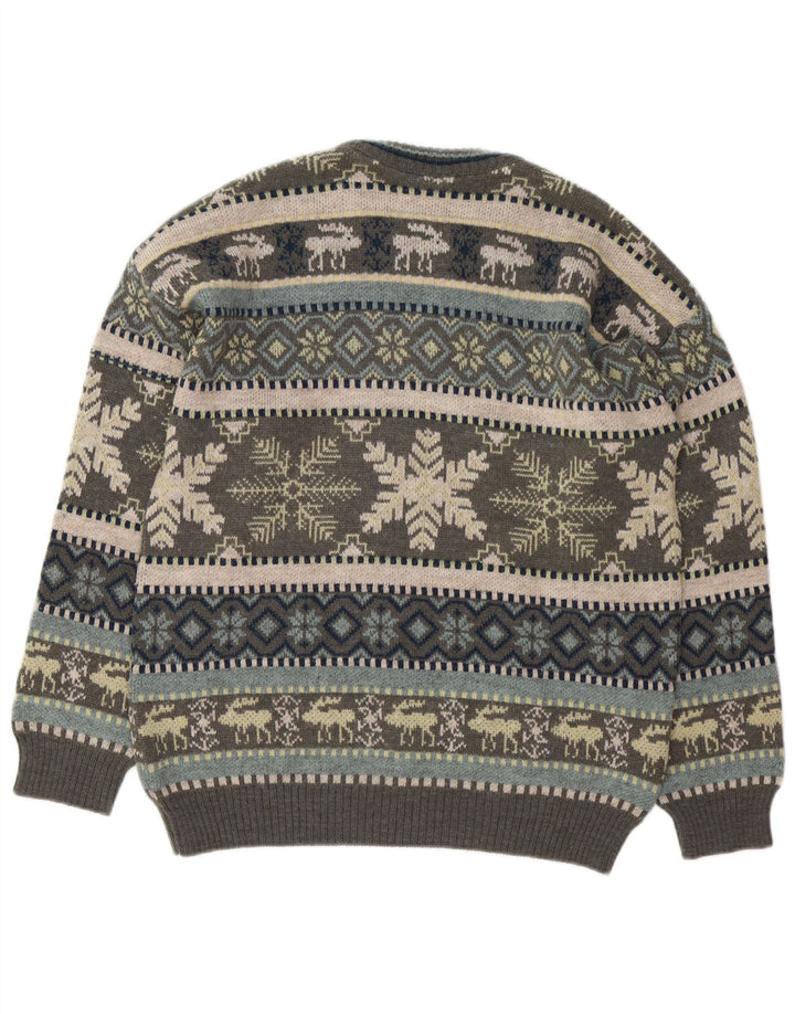 Liberti Herre Crew Neck sweater Medium Grey Fair Isle Wool
