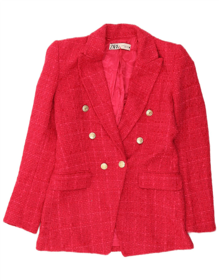 Zara Dame Dobbeltradet Blazer Jacket UK 6 XS Pink Check