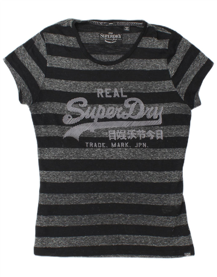 Superdry grafisk T-shirt top til kvinder UK 12 Medium sort stribet polyester