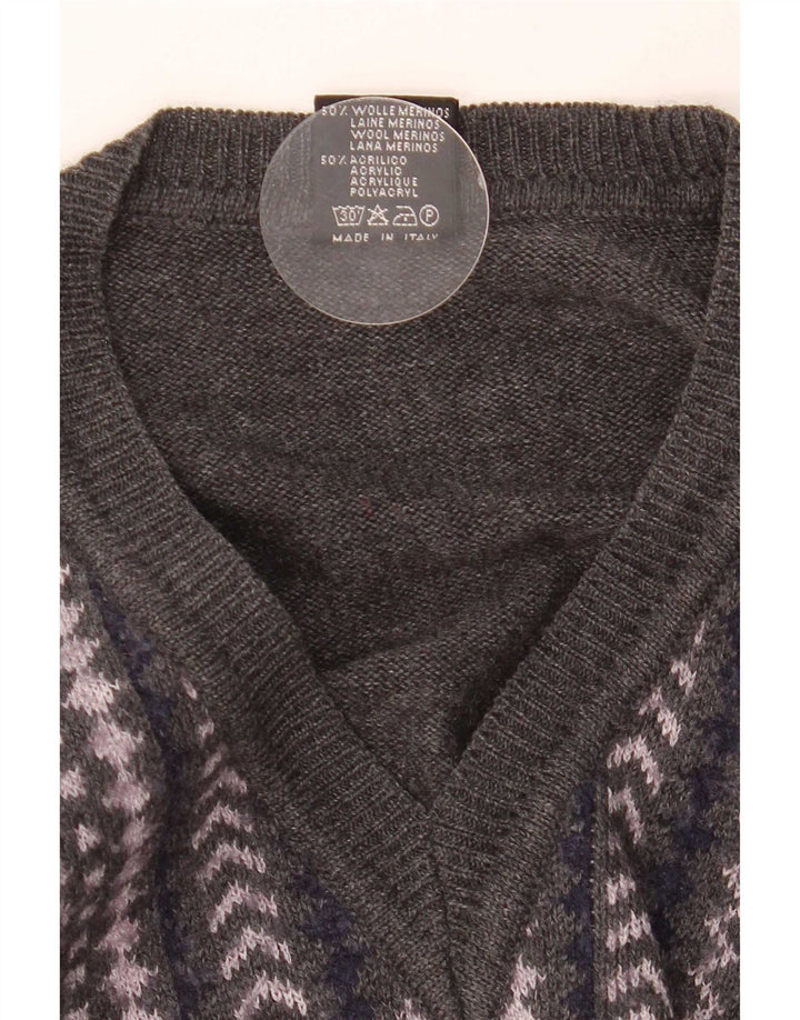 Rinaldi Herre V-hals sweater mellemgrå geometrisk uld