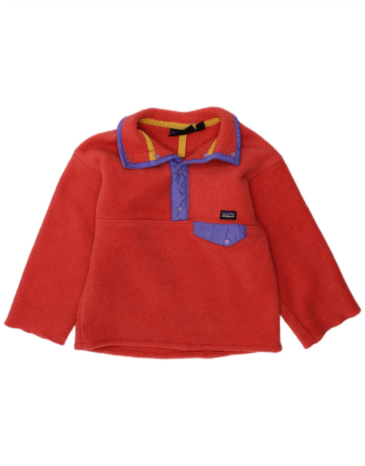 PATAGONIA Girls Button Neck Fleece Jumper 7-8 år Orange Polyester