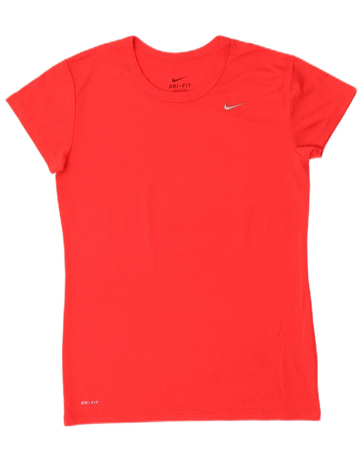 NIKE Dame Dri Fit T-Shirt Top UK 12 Medium Rød Polyester