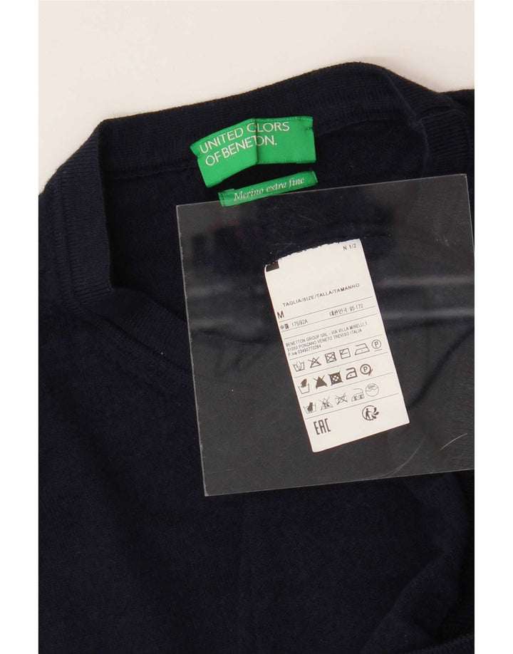Benetton Herre Crew Neck Jumper Sweater Medium Navy Blue Virgin Wool