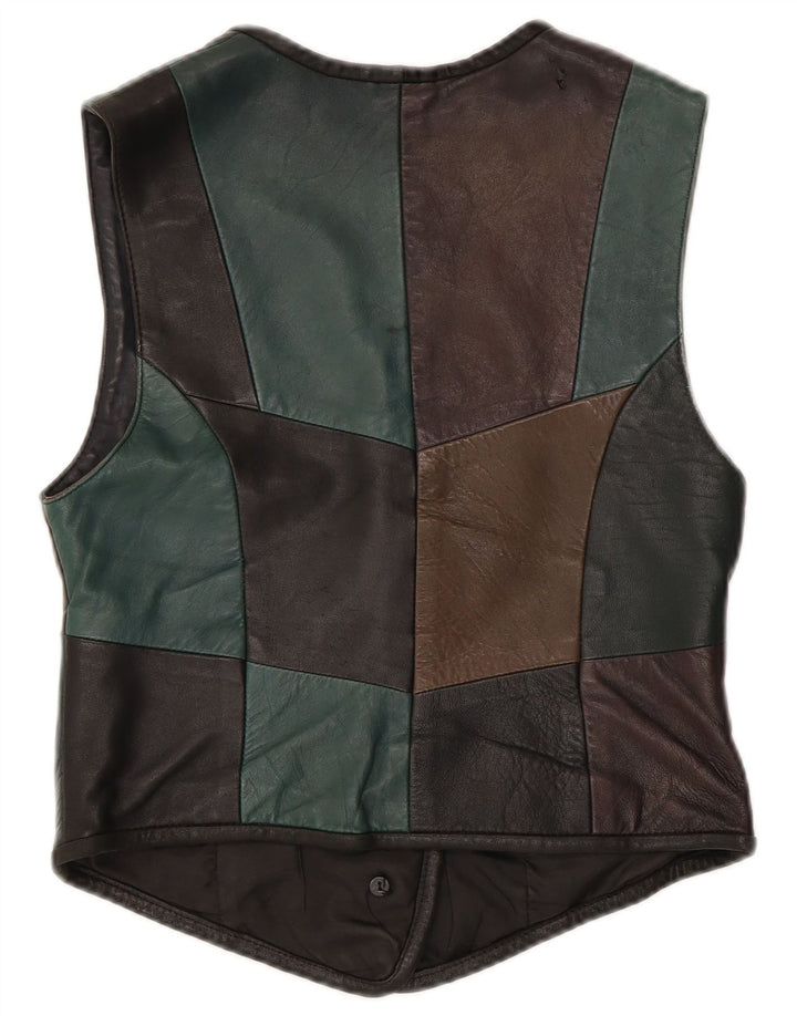 Vintage dame vest i læder IT 38 XS sort patchwork læder
