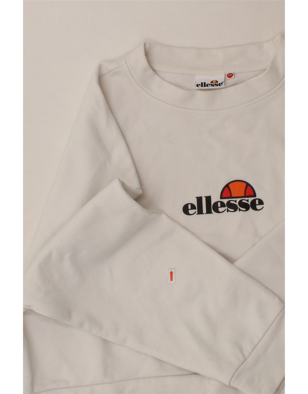 ELLESSE Womens Oversized Crop Graphic Sweatshirt Jumper UK 6 XS White Vintage Ellesse and Second-Hand Ellesse from Messina Hembry 