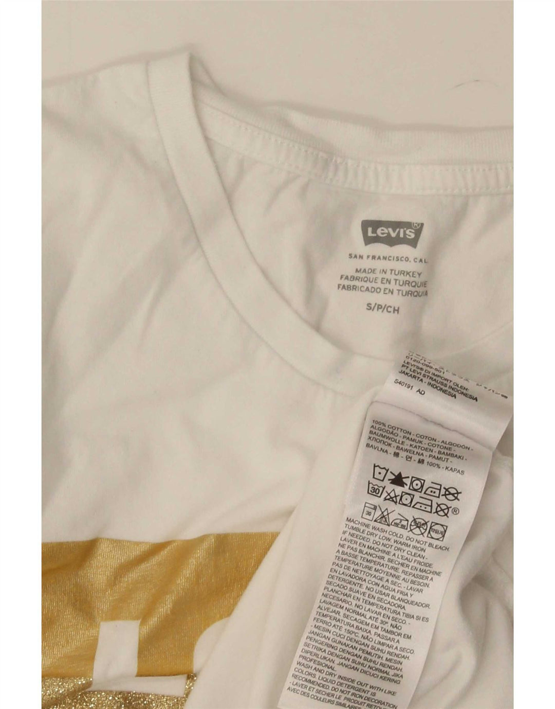 Levi's Dame Denizen Grafisk T-Shirt Top UK 10 Lille hvid bomuld