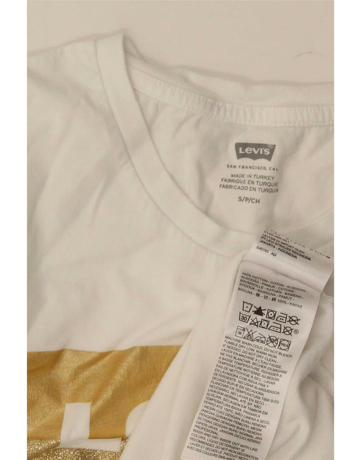 Levi's Dame Denizen Grafisk T-Shirt Top UK 10 Lille hvid bomuld