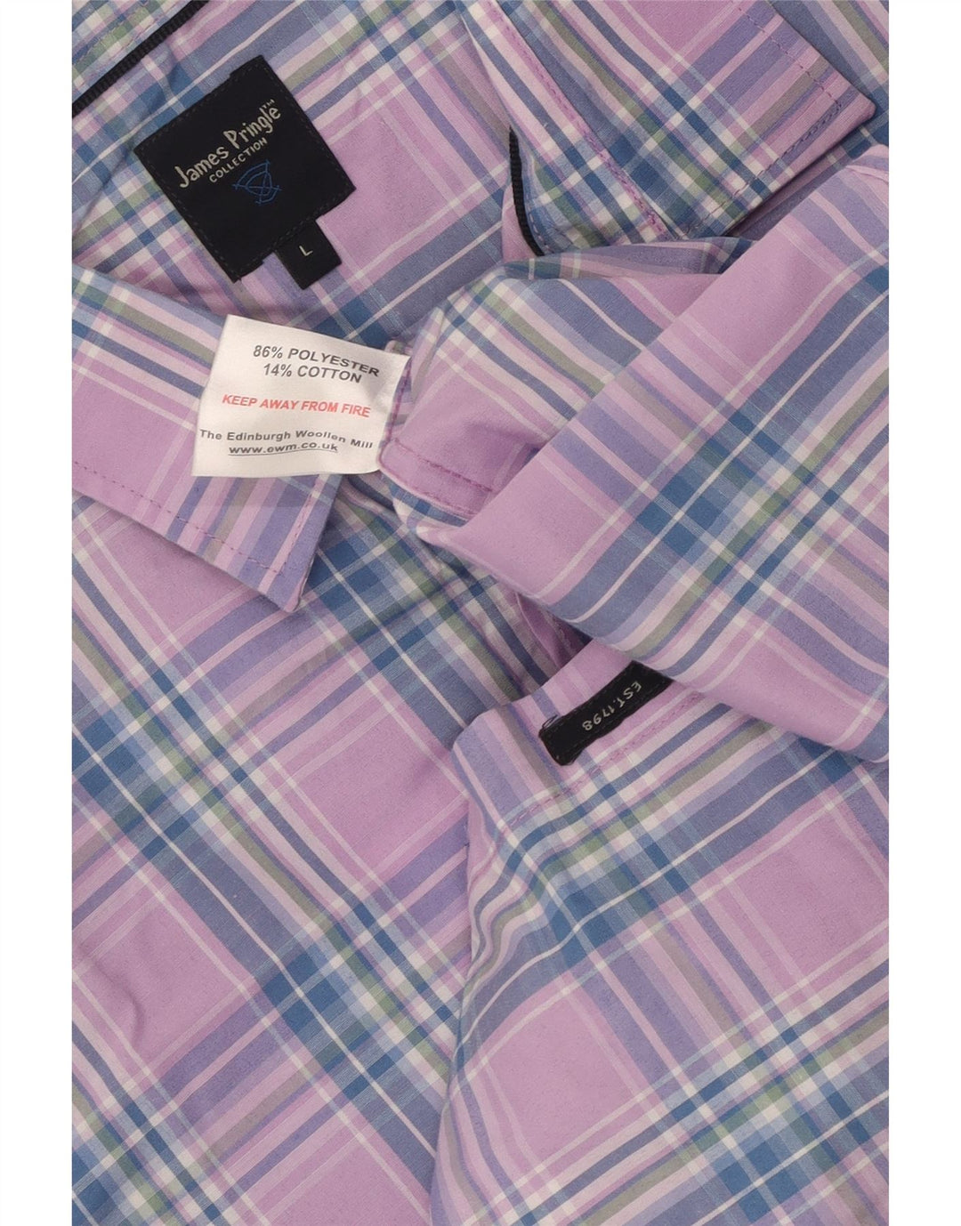 JAMES PRINGLE Kortærmet herreskjorte Stor lilla ternet polyester