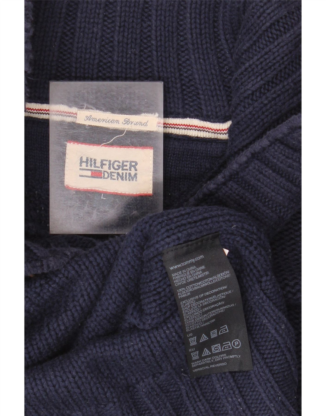 Tommy Hilfiger Herre Button Neck Jumper Sweater Large Navy Blue Bomuld