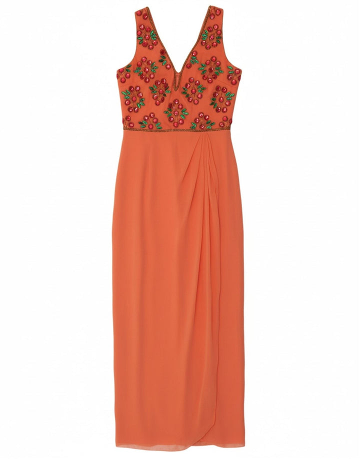VIRGOS LOUNGE Womens Sleeveless Maxi Dress UK 12 Medium Orange Polyester Vintage Virgos Lounge and Second-Hand Virgos Lounge from Messina Hembry 