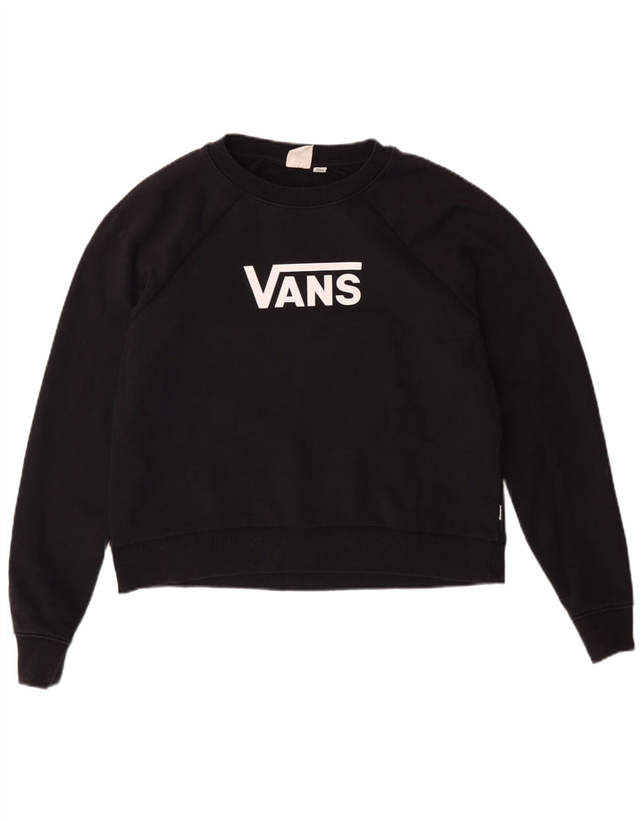 VANS Womens Crop Oversized grafisk sweatshirt Jumper UK 10 Small Black