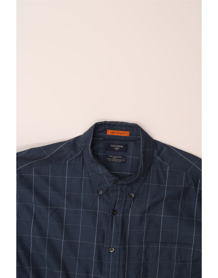 DOCKERS Mens Tall Shirt XL Navy Blue Check Cotton Vintage Dockers and Second-Hand Dockers from Messina Hembry 