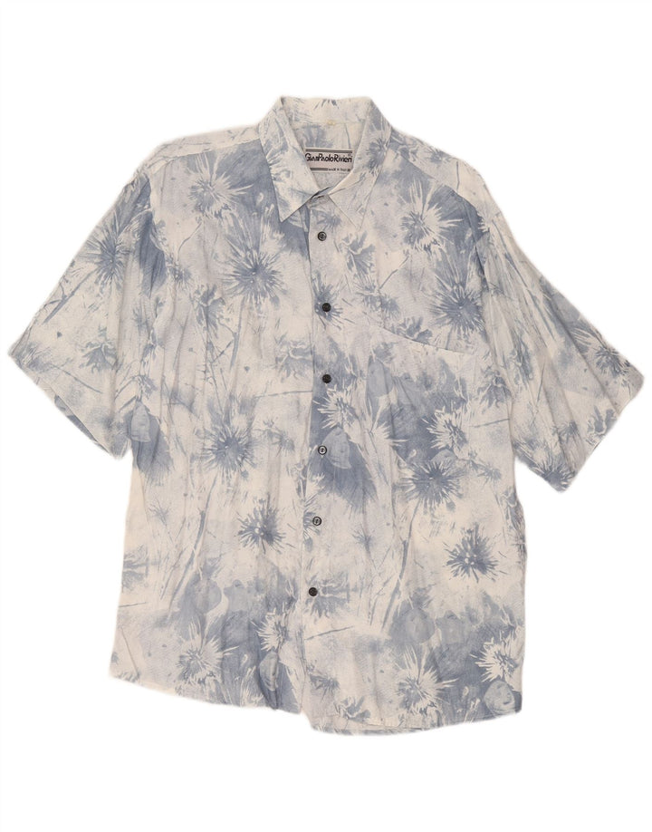 Vintage kortærmet herreskjorte Medium Blue Tie Dye