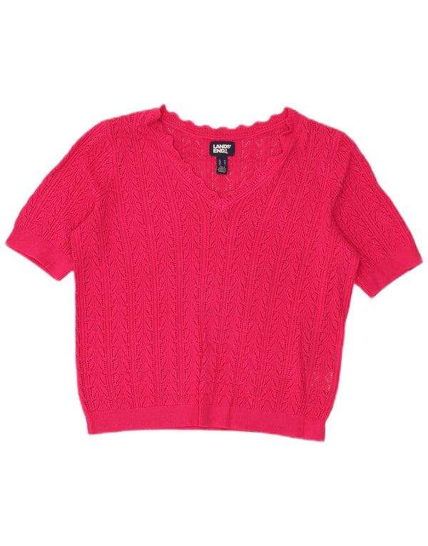 Lands End Dame Loose Fit V-hals Jumper Sweater UK 14 Medium Pink