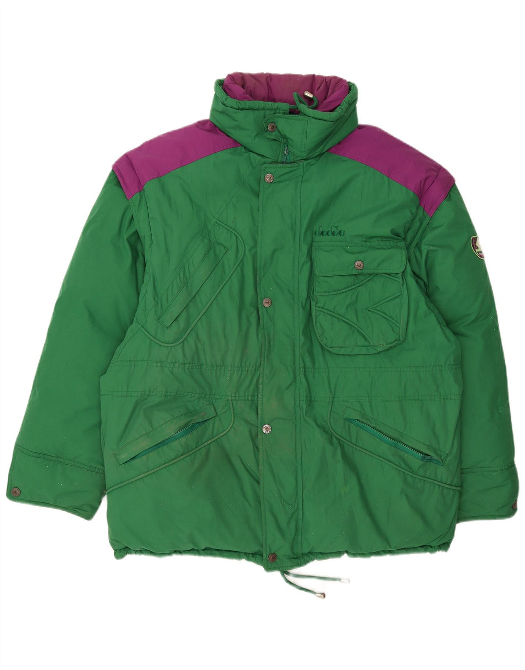 DIADORA Mens Padded Jacket UK 40 Large Green Colourblock Polyester