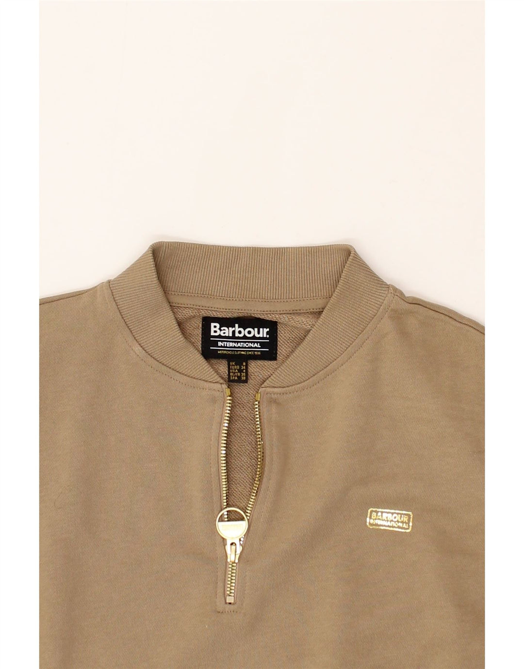BARBOUR Womens Oversized Zip Neck Sweatshirt Jumper UK 8 Small Brown Vintage Barbour and Second-Hand Barbour from Messina Hembry 