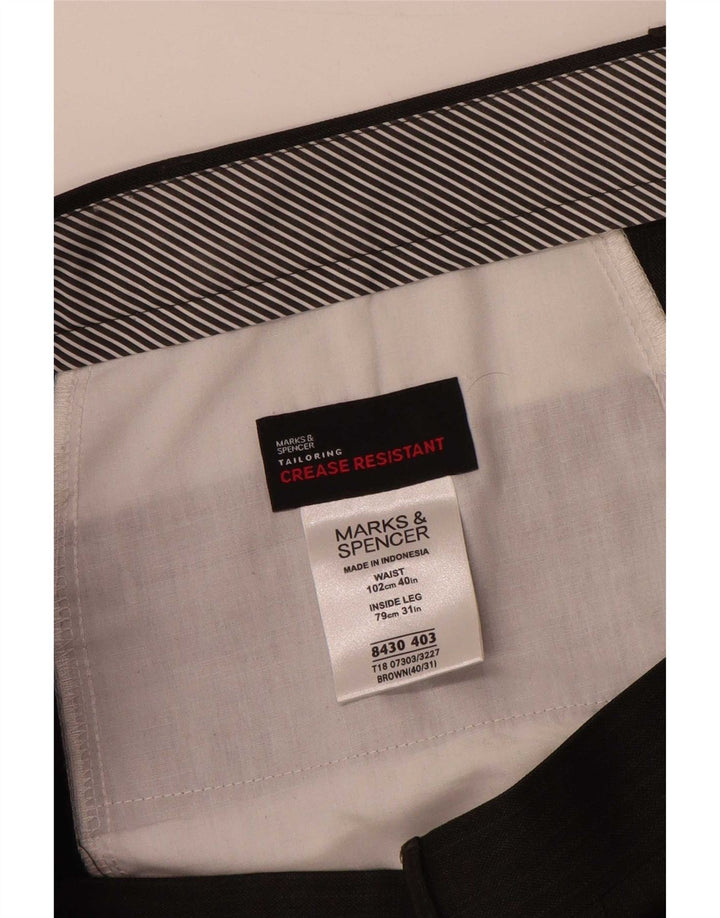 Marks & Spencer Herre Pegged Suit Bukser W40 L31 Brun Stribet Polyester