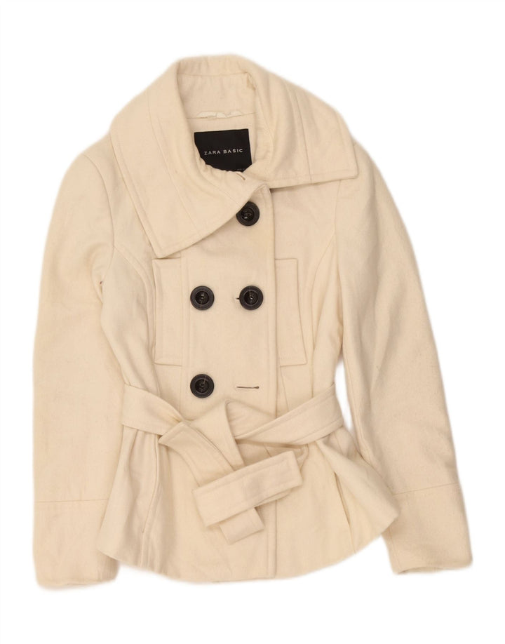Zara Womens Pea Coat UK 12 Medium Off White Uld