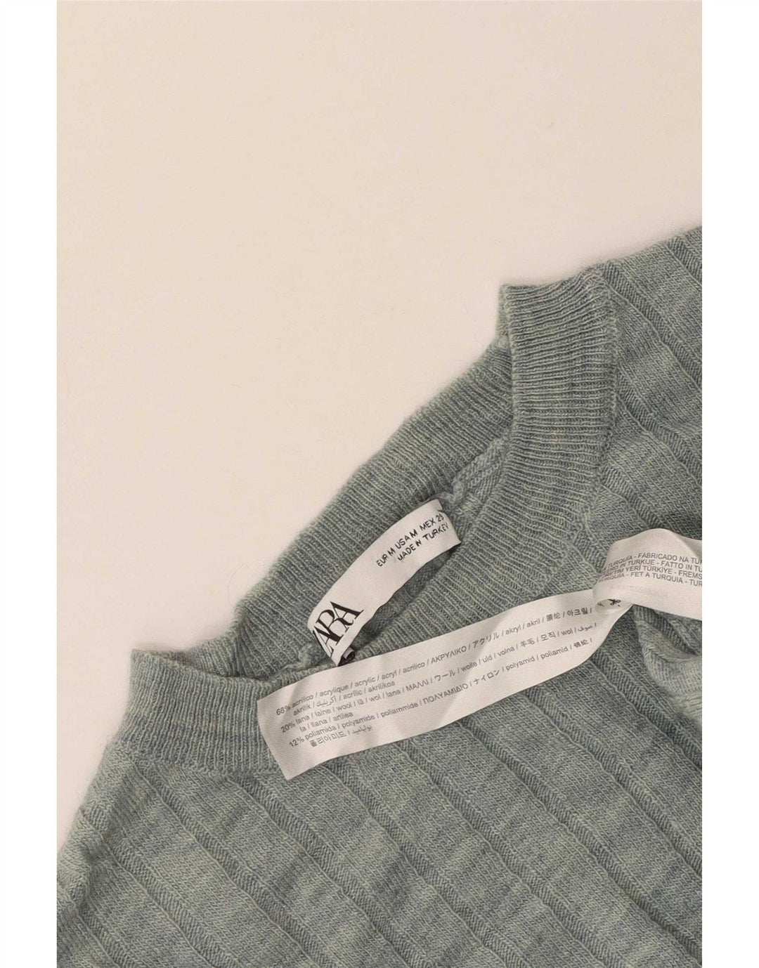 Zara Herre Crew Neck Jumper Sweater Medium Grøn Akryl