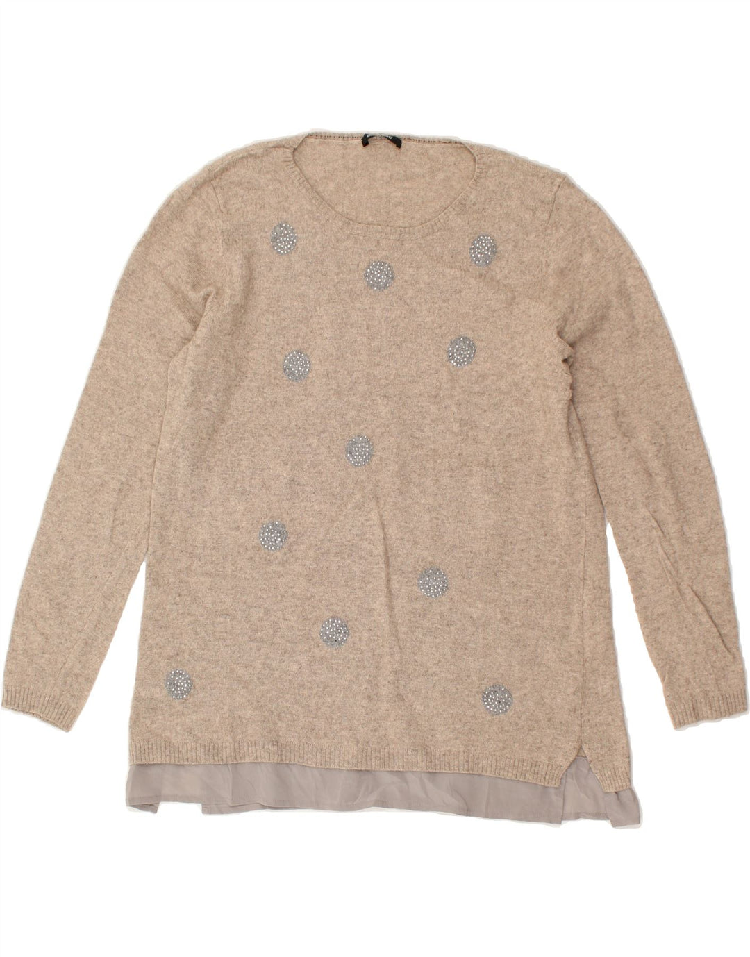 ELENA MIRO Womens Crew Neck Jumper Sweater UK 16 Large Beige Polka Dot | Vintage ELENA MIRO | Thrift | Second-Hand ELENA MIRO | Used Clothing | Messina Hembry 