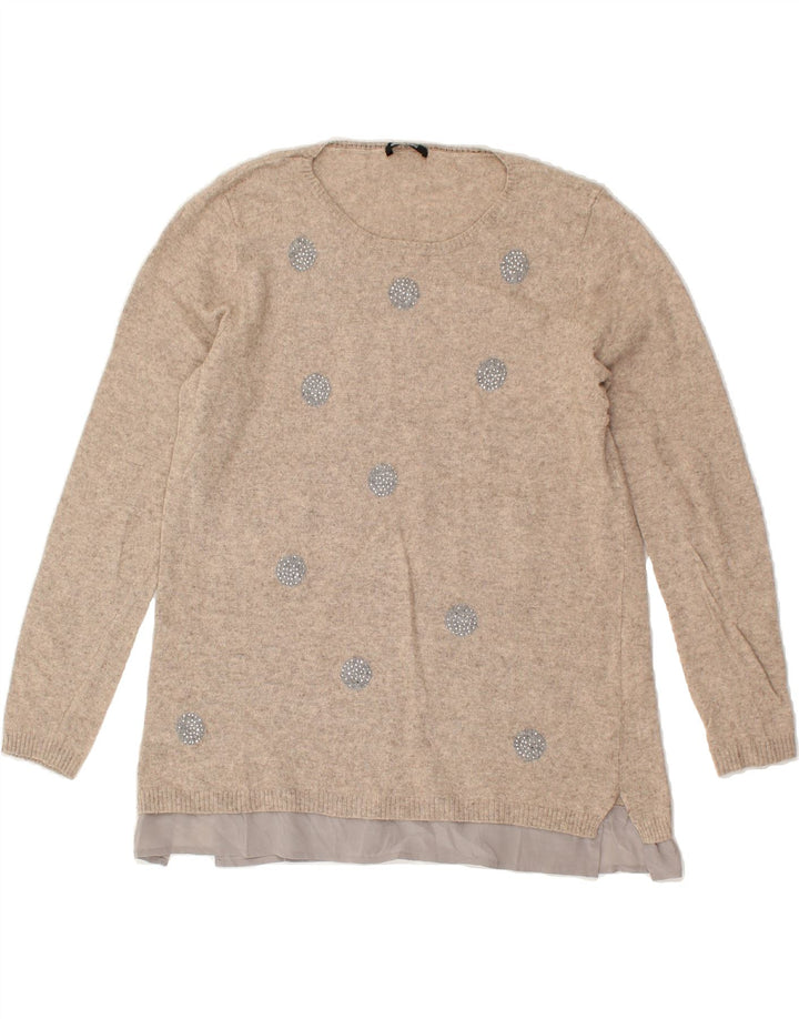 ELENA MIRO Womens Crew Neck Jumper Sweater UK 16 Large Beige Polka Dot | Vintage ELENA MIRO | Thrift | Second-Hand ELENA MIRO | Used Clothing | Messina Hembry 