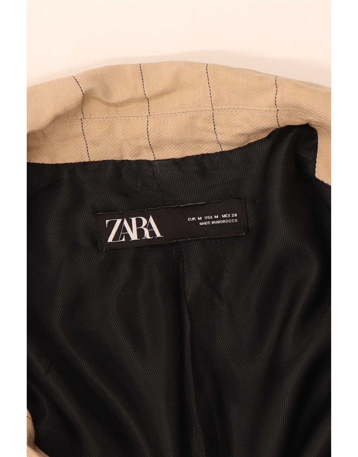 Zara Dame Dobbeltradet Frakke UK 14 Medium Beige Pinstripe