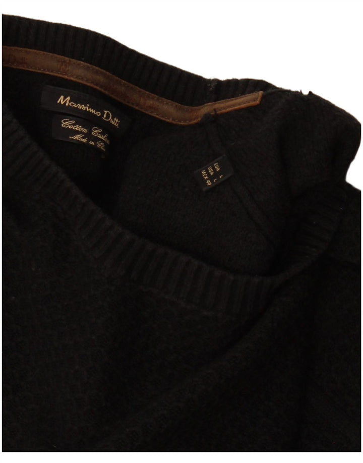MASSIMO DUTTI Herre sweater med rund hals, stor sort bomuld