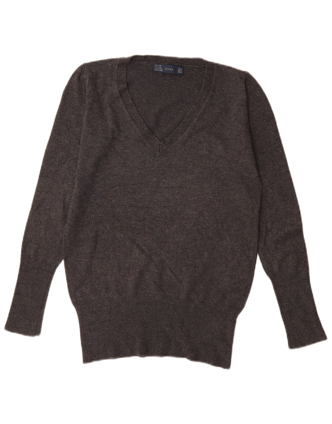Zara Dame V-hals sweater UK 12 Medium Grey Rayon