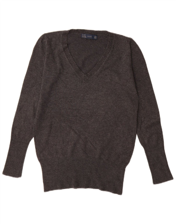Zara Dame V-hals sweater UK 12 Medium Grey Rayon