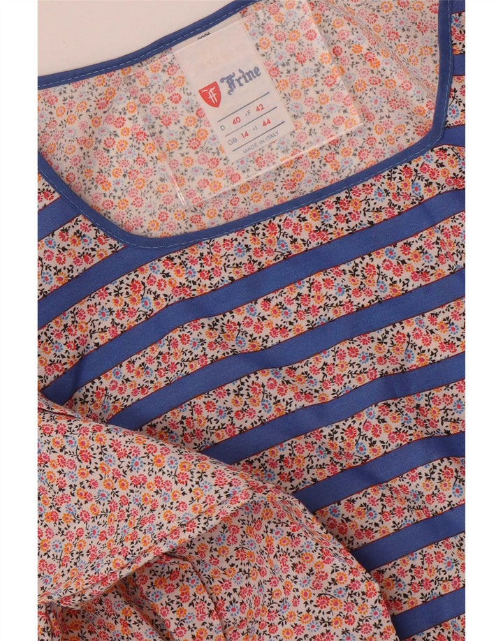 Vintage langærmet maxikjole til kvinder UK 14 Mellemblå stribet polyester