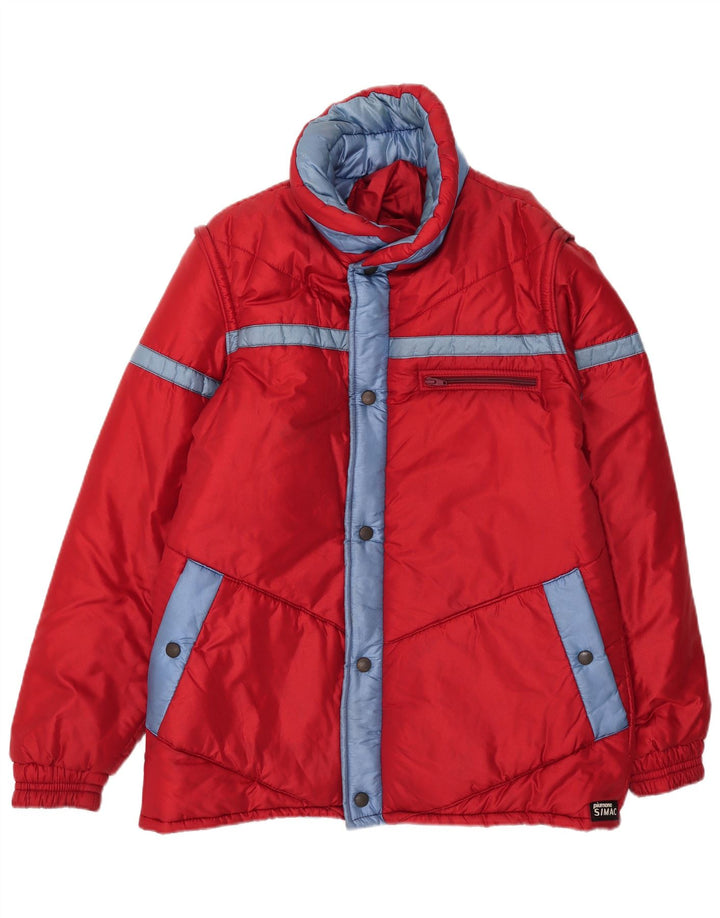 Vintage polstret hættejakke til kvinder IT 52 2XL Rød Colourblock Polyamid