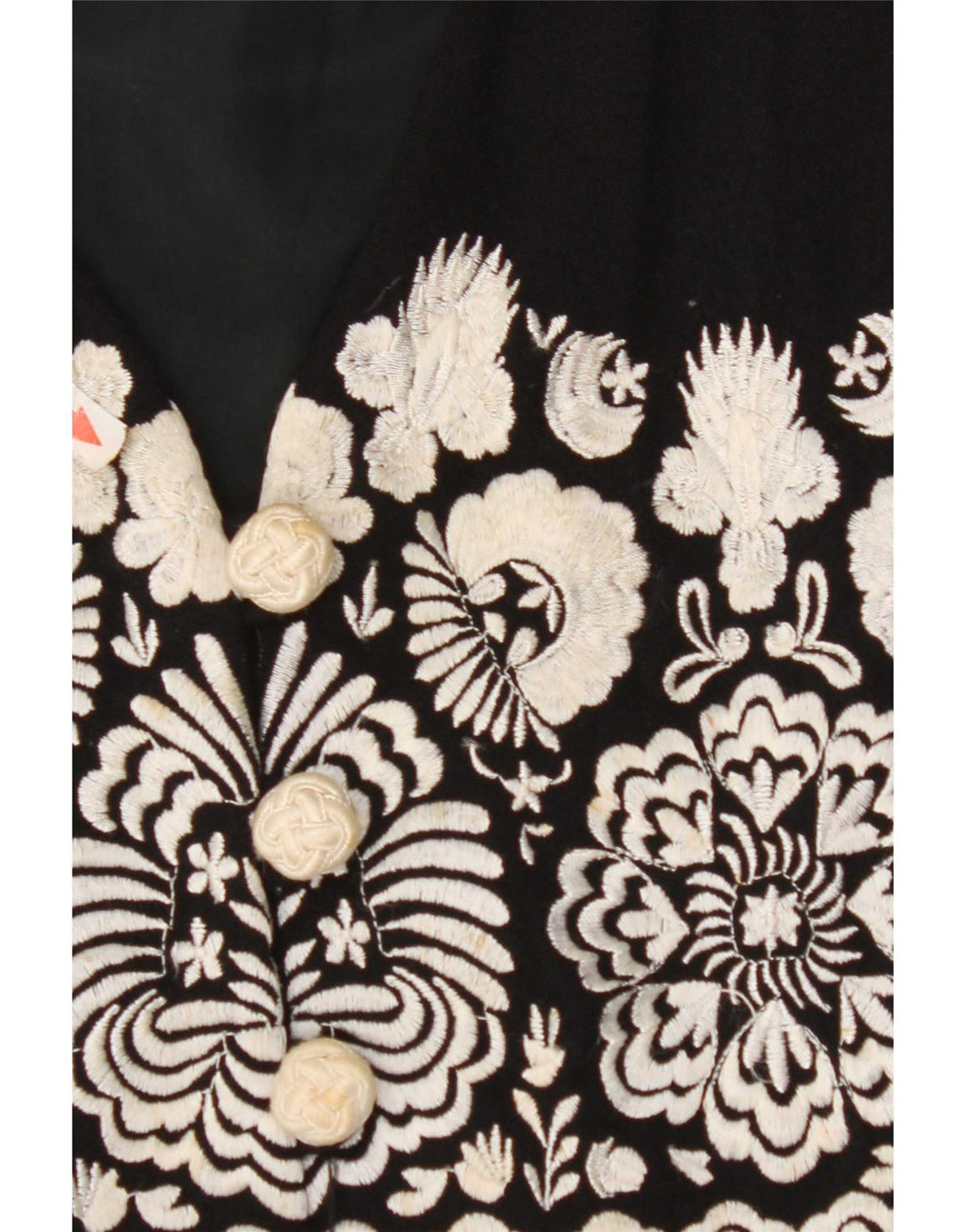 Vintage damevest UK 4 Lille sort blomstret uld