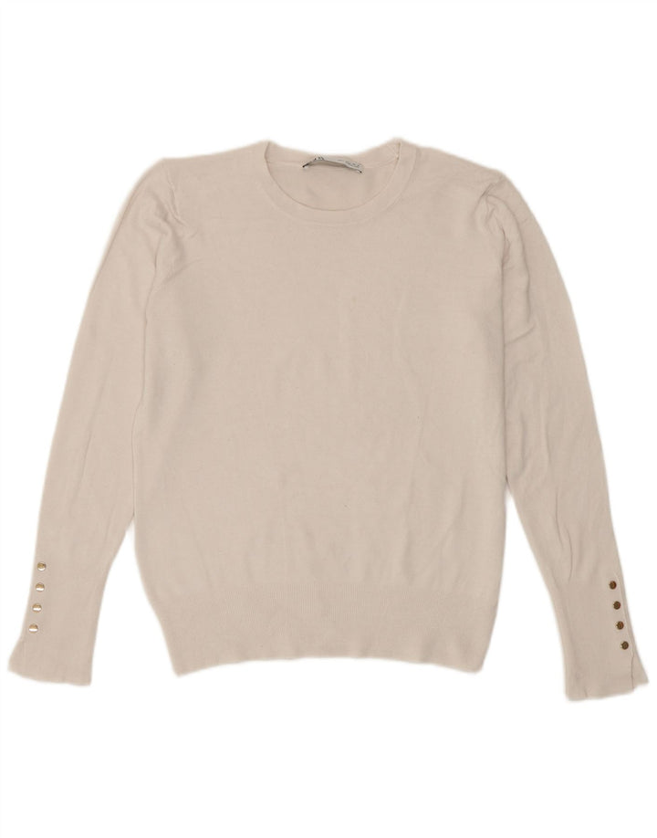 Zara Dame Jumper Sweater UK 14 Stor Hvid