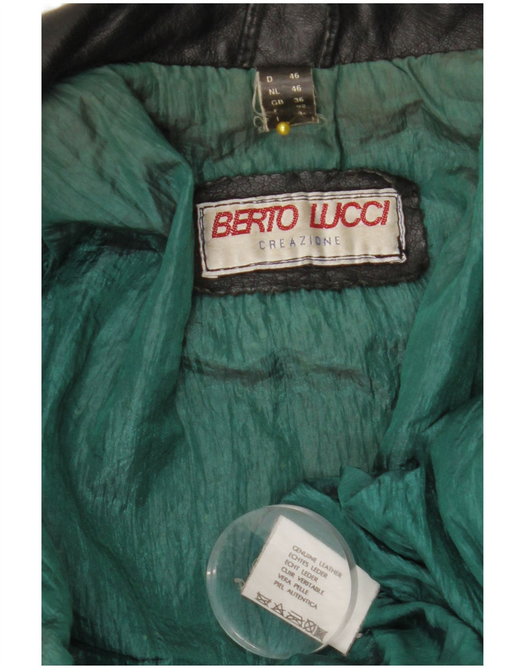 BERTO LUCCI Herre Læder Biker Jacket UK 36 Lille Sort Læder