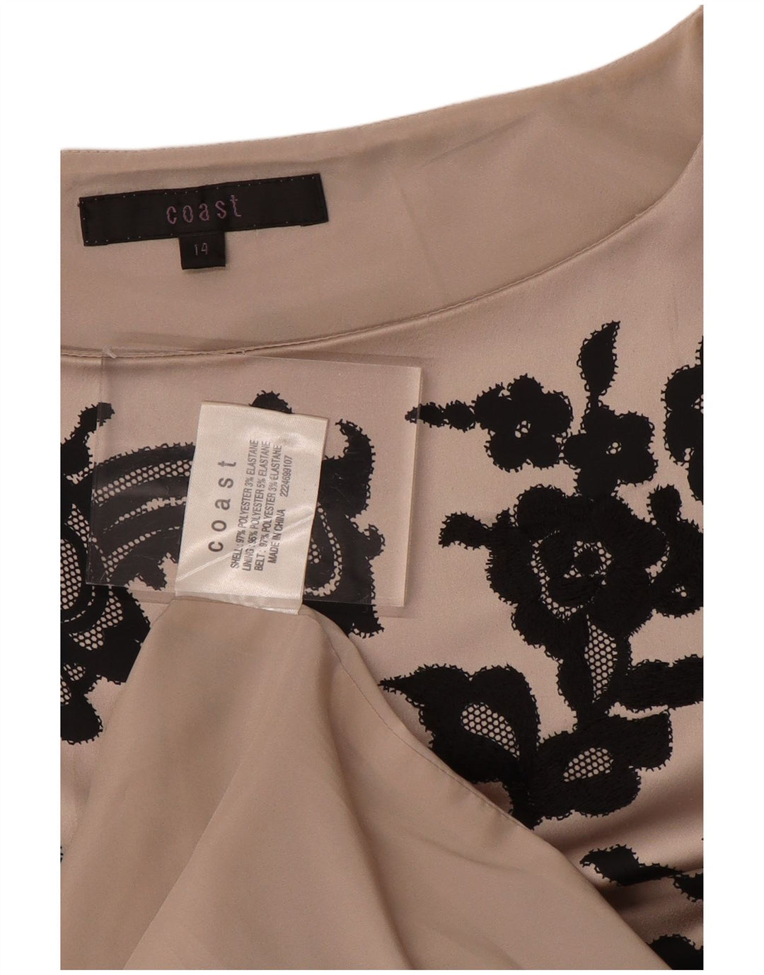 COAST Womens Ærmeløs Skede Kjole UK 14 Medium Grey Floral Polyester