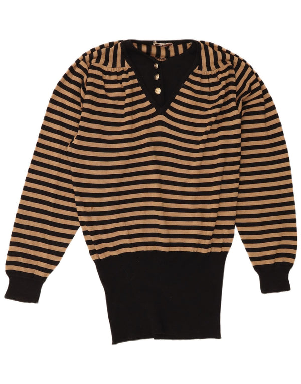 Mila Schon Dame Boat Neck Jumper Sweater UK 16 Stor Sort Stribet