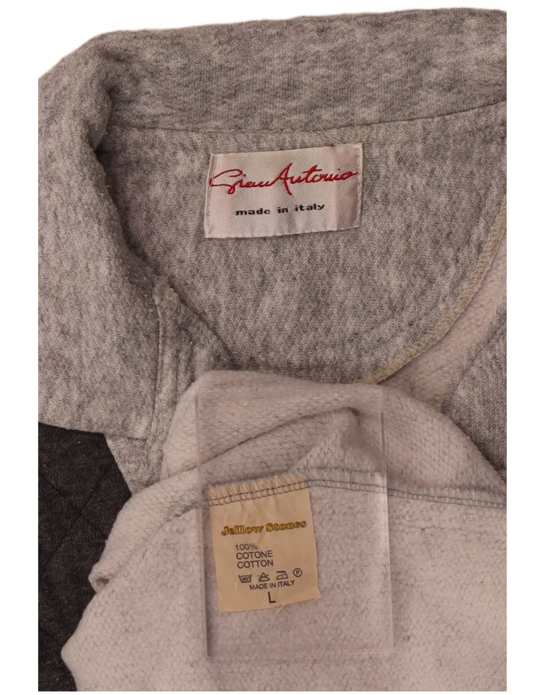 VINTAGE Herre Polo-hals Sweatshirt Jumper Stor Grå Colourblock Bomuld