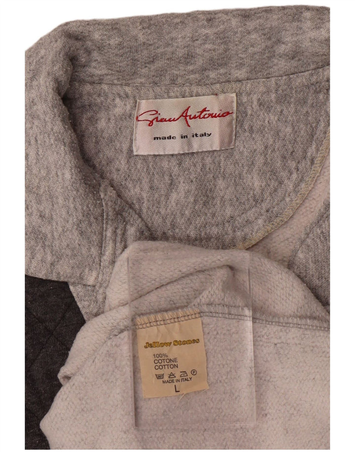 VINTAGE Herre Polo-hals Sweatshirt Jumper Stor Grå Colourblock Bomuld