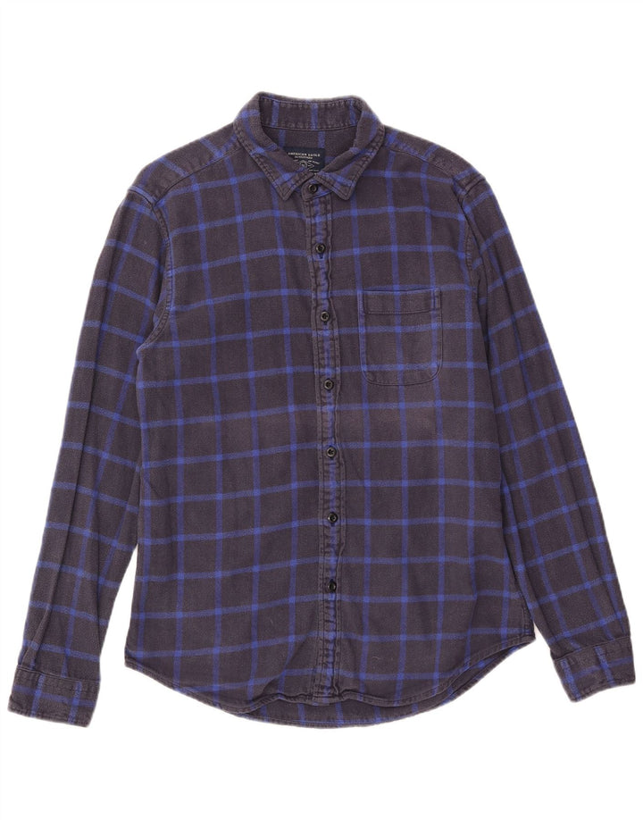 American Eagle herre flannelskjorte medium marineblå ternet bomuld