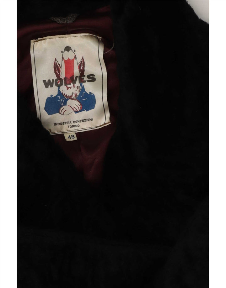 Vintage Dame imiteret Pels Dobbeltradet Frakke IT 48 XL Sort