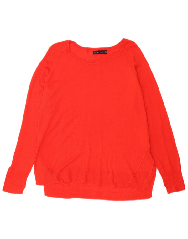 Zara Dame Loose Fit Boat Neck Jumper Sweater UK 10 Small Red Viscose